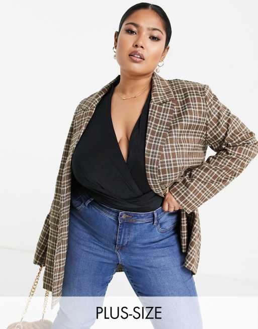 Plus size hot sale checked blazer