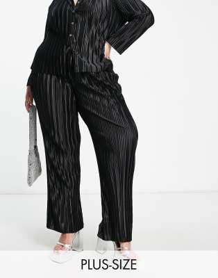 Urban Threads Curve Urban Threads Plus plisse straight leg trousers co-ord in black