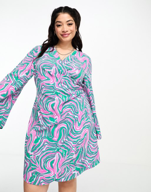Urban Threads Plus - Robe portefeuille courte à imprimé abstrait - Multicolore