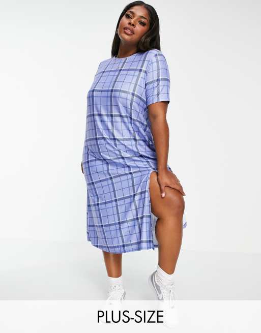 Urban Threads Plus - Robe t-shirt longue à carreaux - Bleu