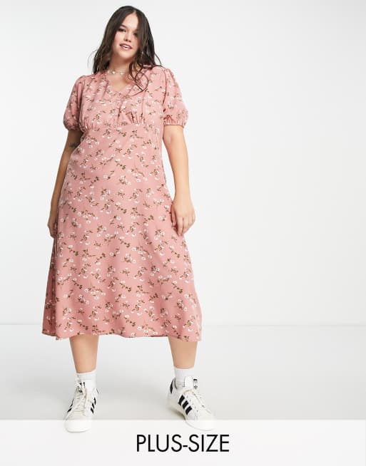 Urban Threads Plus - Robe trapèze mi-longue à fleurs - Rose