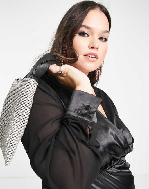 Urban Threads Plus ruched satin mini dress in black | ASOS