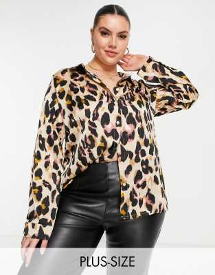 Plus Satin Leopard Shirt