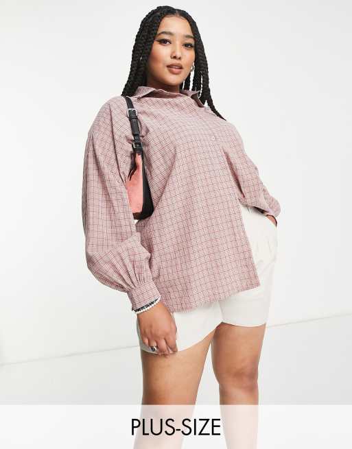 Urban Threads Plus shirt co-ord in pink check