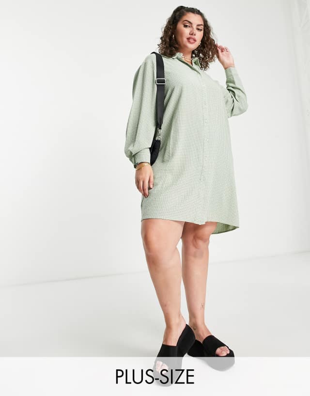 Urban Threads Plus shirt dress in green check