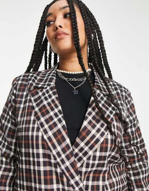 Urban Threads Plus single breasted blazer co-ord in black and white check, 4 of 4