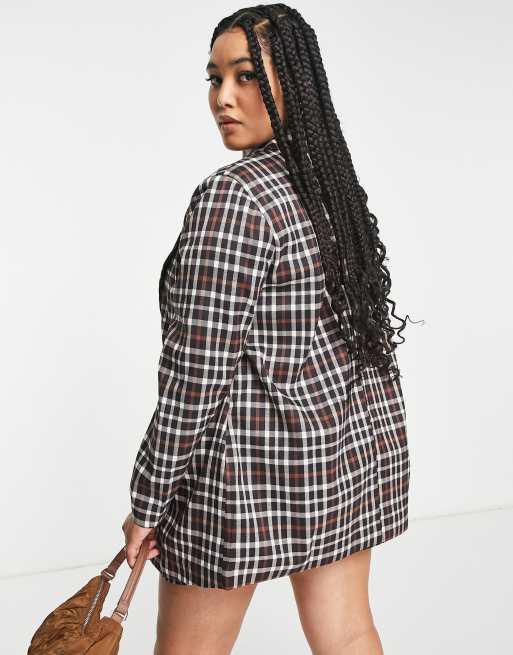 Urban Threads Plus single breasted blazer in black and white check (part of a set), 2 of 4