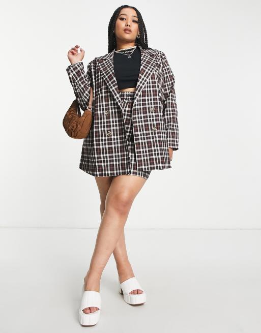 Urban Threads Plus single breasted blazer in black and white plaid - part of a set, 3 of 4