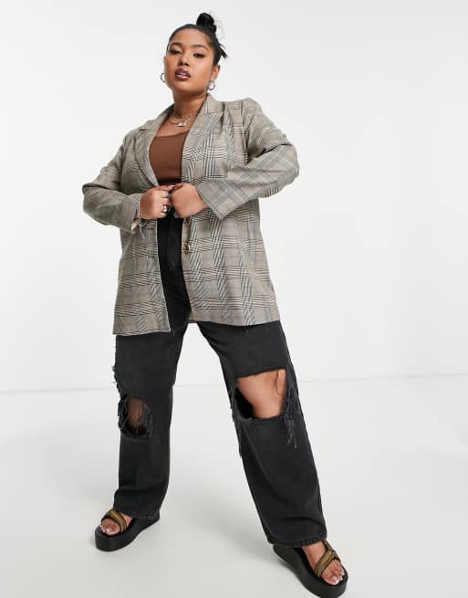 Urban Threads Plus - Single breasted blazer in grijs geruit, 3 van 4