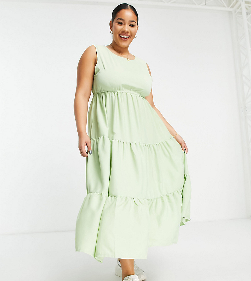 Urban Threads Plus sleeveless tiered summer dress-Green