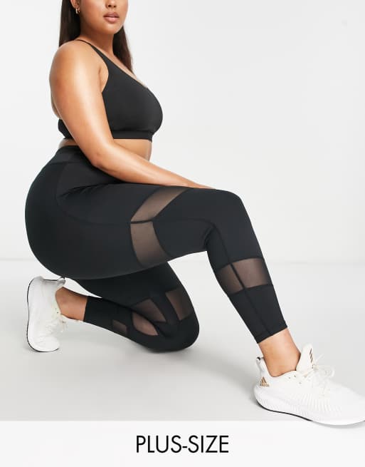 Urban Threads Plus – Svarta träningsleggings med meshpaneler