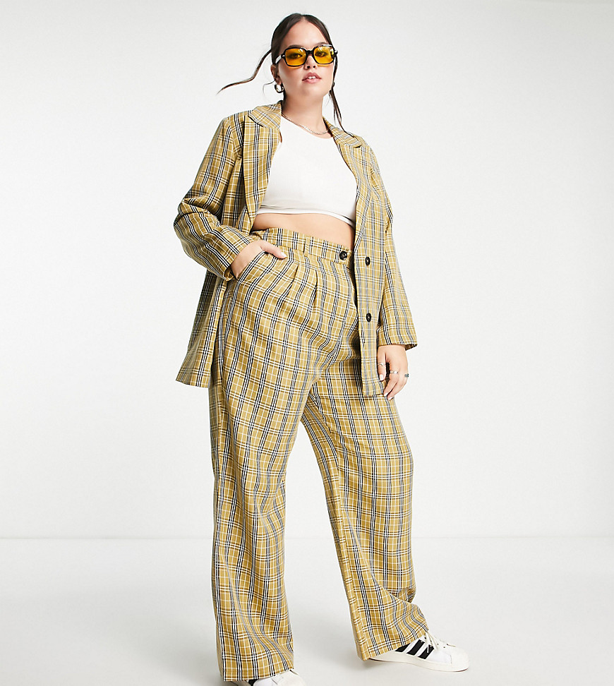 Urban Threads Plus tailored pants in beige check - part of a set-Neutral