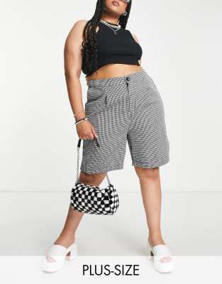 Urban Threads Plus tailored shorts in black micro plaid - part of a set