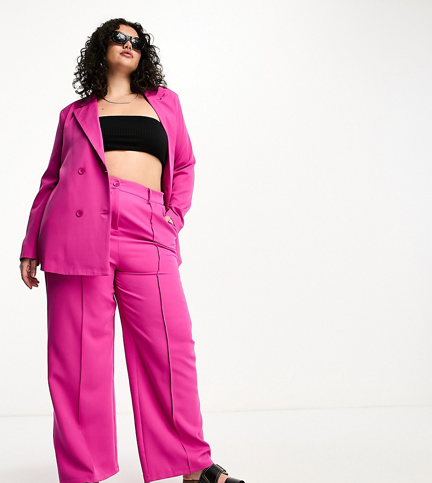 Urban Threads Plus tailored trousers co-ord in hot pink