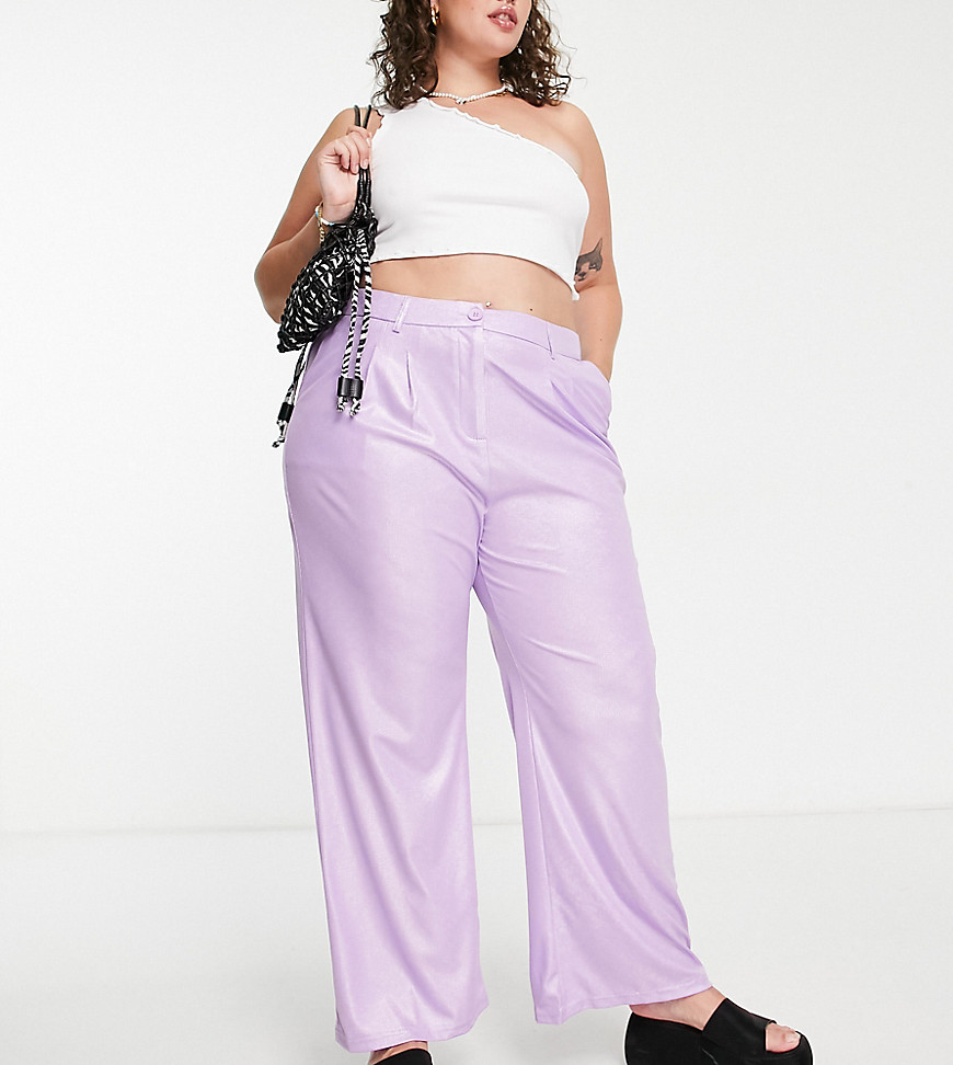 Urban Threads Plus tailored wide leg pants in lilac shimmer-Purple