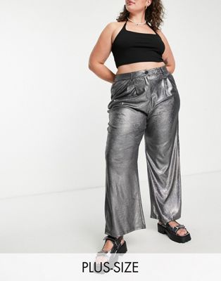 Urban Threads Plus tailored wide leg trousers in black
