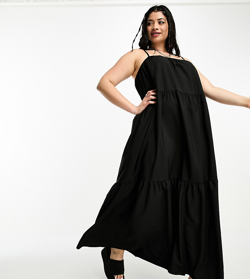 Urban Threads Plus tiered maxi dress in black