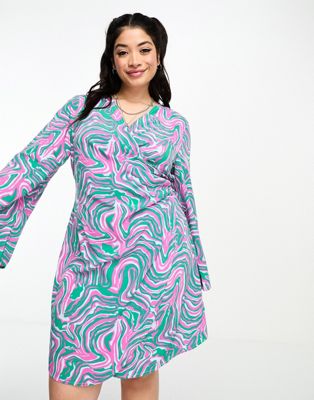 Urban Threads Plus wrap mini dress in multi abstract print - ASOS Price Checker