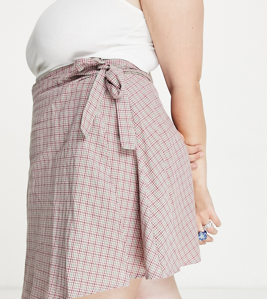 Urban Threads Plus wrap skirt in pink check - part of a set