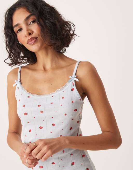 Urban Threads pointelle cami slip dress in strawberry print