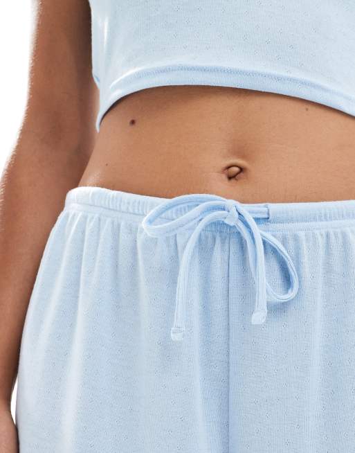 Urban Threads pointelle short sleeve and short pyjama set in baby blue , 4 of 4