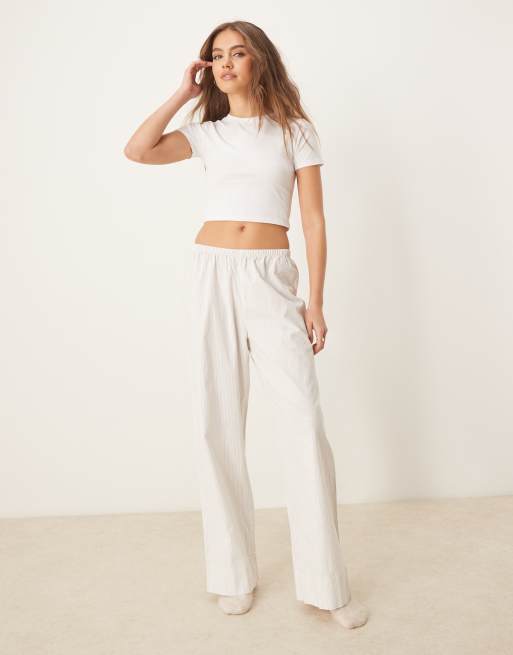 Urban Threads pointelle short sleeve top and cotton stripe pants pajama set in multi