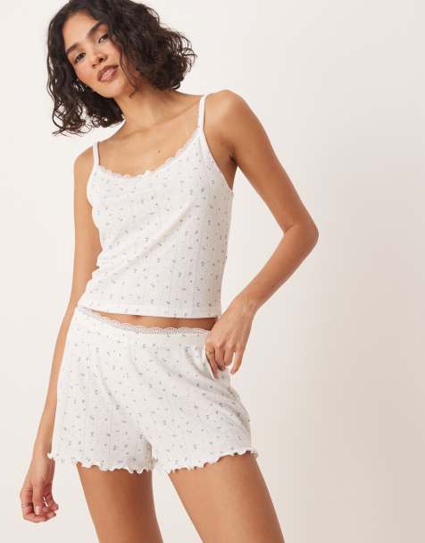 Urban Threads pointelle shorts in delicate floral print - view 1