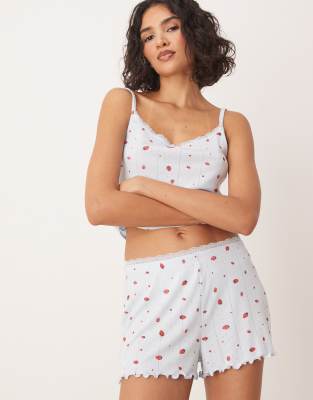 Urban Threads - Pointelle-Shorts mit Erdbeermuster-Bunt