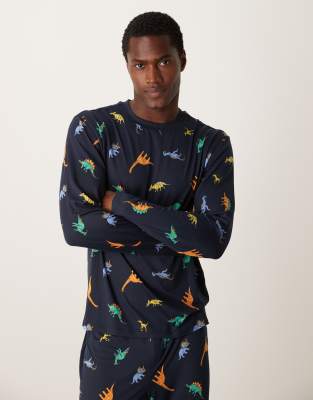 Urban Threads poly t shirt and pyjama bottom in dinosaur print-Multi