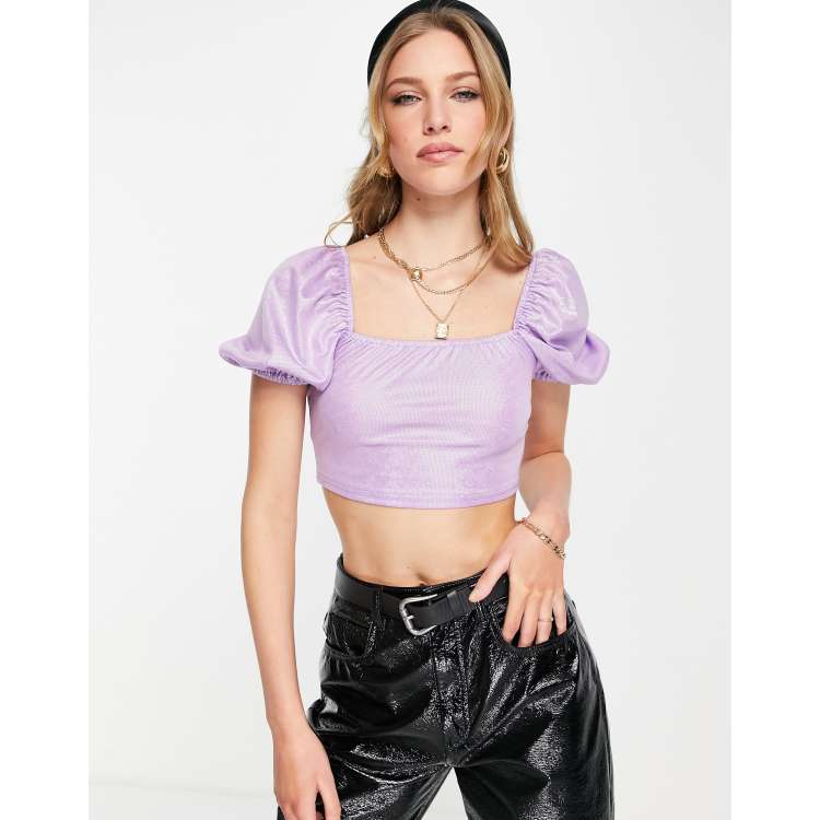 Urban Threads puff sleeve crop top co-ord in lilac iridescent ASOS