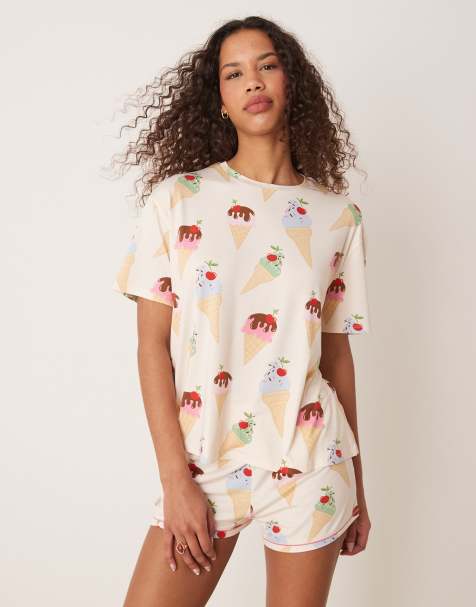 Urban Threads - Pyjama oversize avec short et top oversize à imprimé glaces - view 1