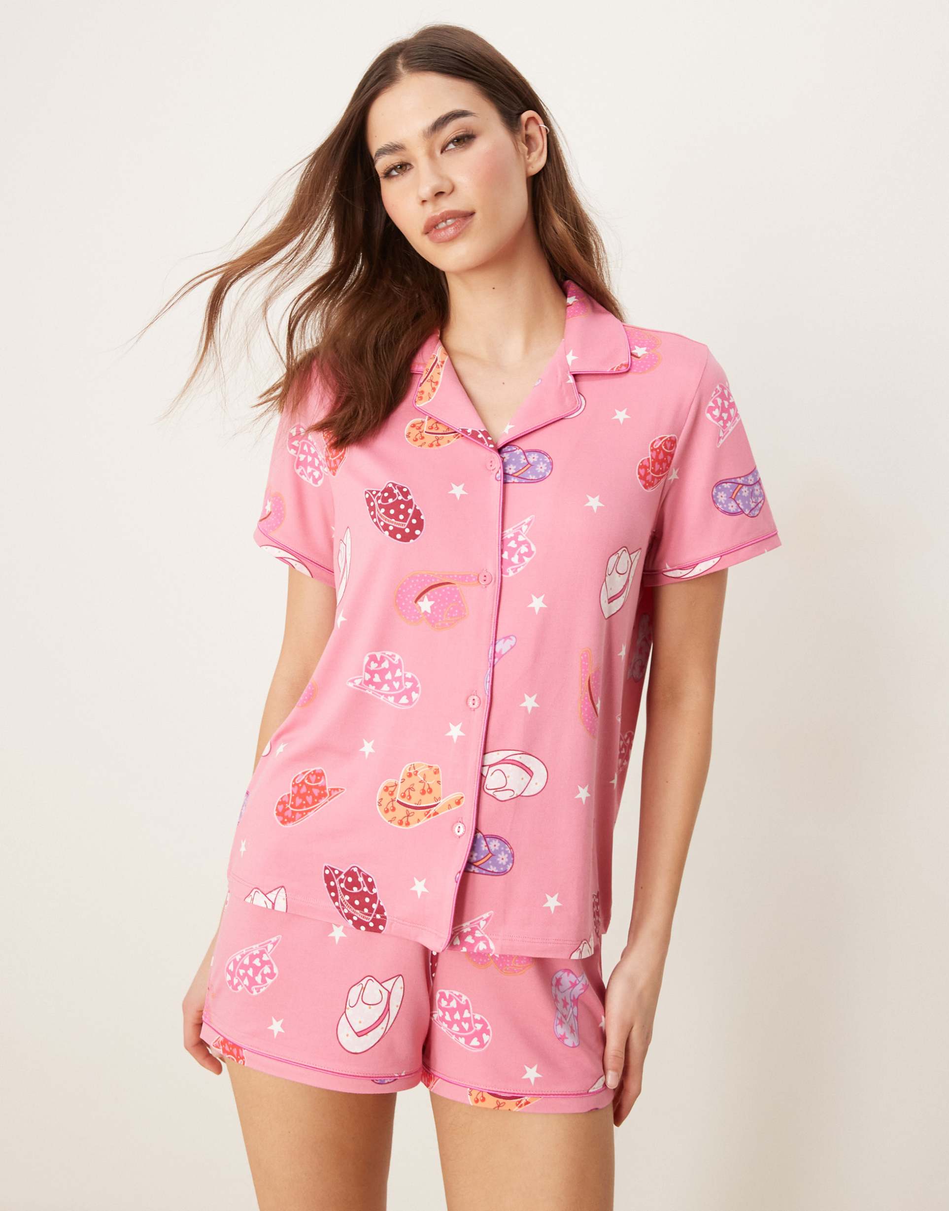 urban threads revere pajama short sleeve shirt and shorts in cowboy hat print