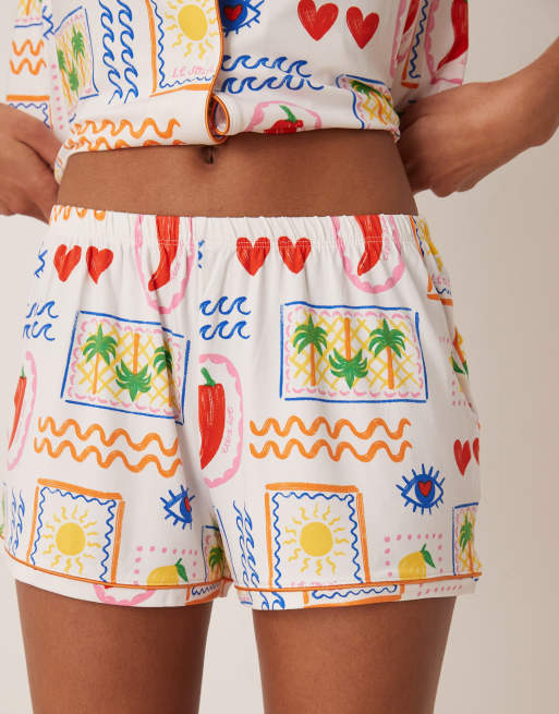 Urban Threads revere pyjama short sleeve shirt and shorts in chilli palm print, 4 of 4