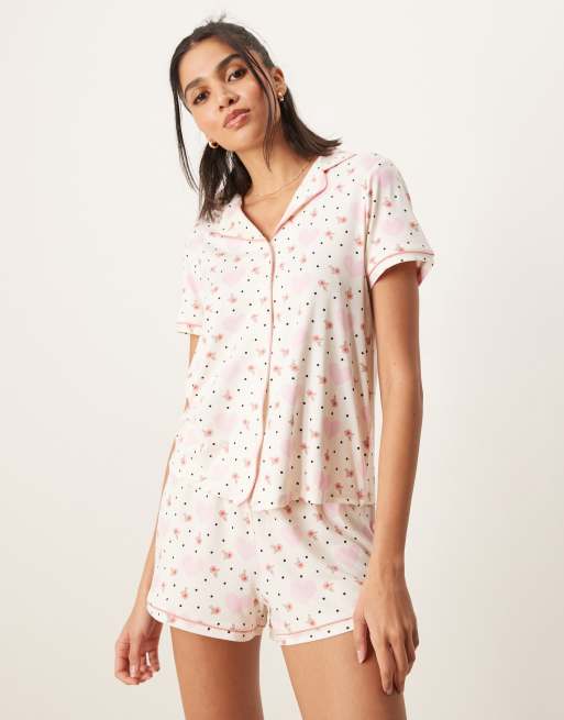 Urban Threads revere pyjama short sleeve shirt and shorts in heart and floral print
