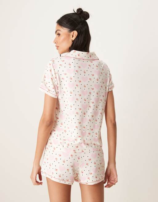 Urban Threads revere pyjama short sleeve shirt and shorts in heart and floral print