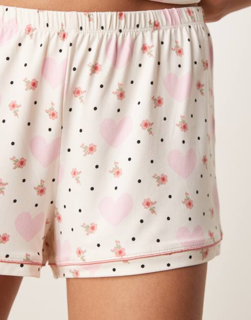Urban Threads revere pyjama short sleeve shirt and shorts in heart and floral print