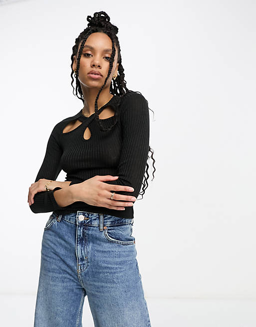 Urban Threads ribbed cut out front top in black | ASOS