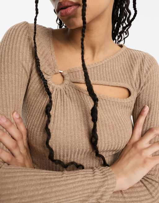 Urban Threads ribbed long sleeve top with cut out in sand | ASOS