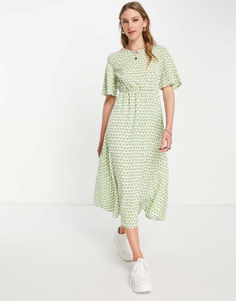 Urban Threads - Robe mi-longue à imprimé fleuri - Vert sauge - view 1
