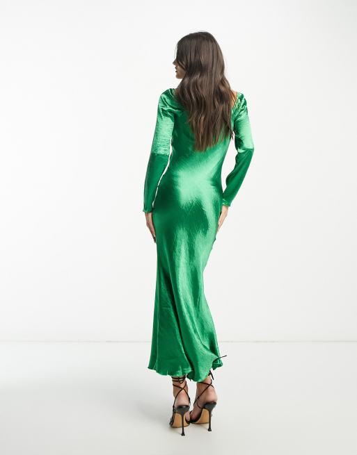 Urban Threads - Robe mi-longue satinée à col bénitier - Vert