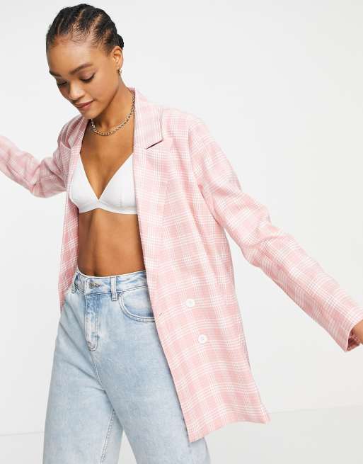 Urban Threads – Rosa dubbelknäppt kavaj i oversize med rutigt mönster
