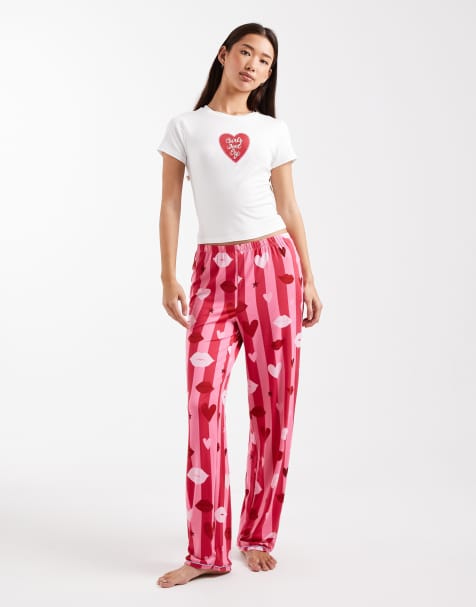 Urban Threads – Rosa pyjamasunderdel med hjärtmönster - view 1