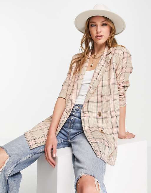 Urban Threads – Rosa, rutig dubbelknäppt kavaj