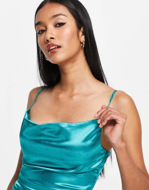 Teal satin 2025 mini dress