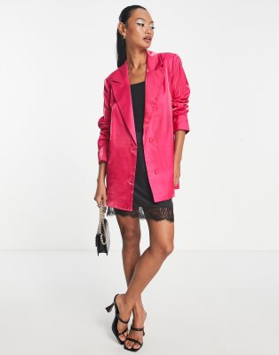 Urban Threads satin blazer co-ord in hot pink