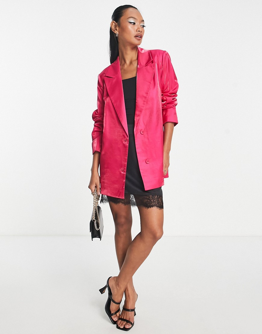 Urban Threads satin blazer set in hot pink