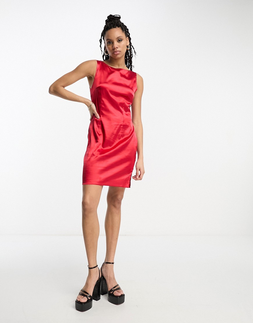 Urban Threads satin mini dress with slit in red