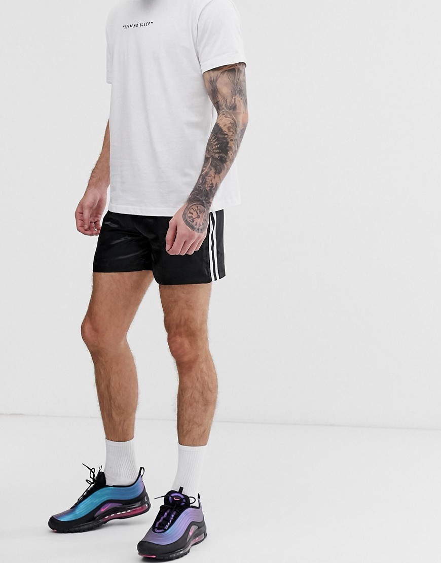 Urban Threads satin runner shorts with taping-Black