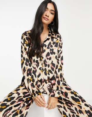 Urban Threads Satin Shirt Set In Leopard Printmulti ModeSens