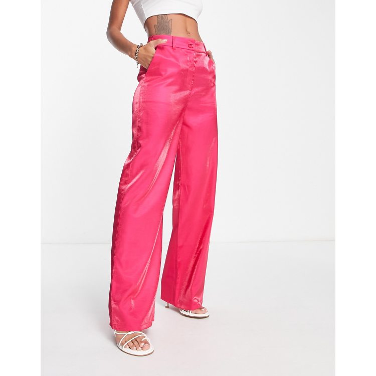 Urban Threads satin wide leg pants in hot pink - part of a